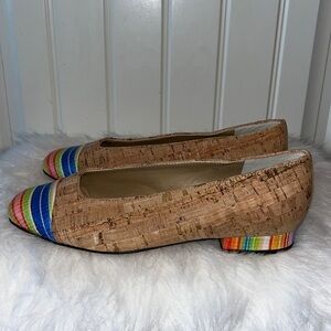 VANELI Natural Cork & Multi Color Captoe Rainbow Stripe Flat size 9 Italy